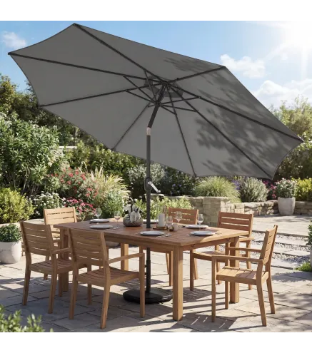 Sombrilla Terraza Exterior 3x3m con Base Bolsa de Arena Manivela Inclinación Costillas Retráctiles Gris Oscuro