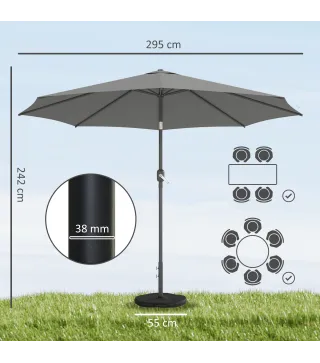 Sombrilla Terraza Exterior 3x3m con Base Bolsa de Arena Manivela Inclinación Costillas Retráctiles Gris Oscuro