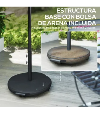 Sombrilla Terraza Exterior 3x3m con Base Bolsa de Arena Manivela Inclinación Costillas Retráctiles Gris Oscuro