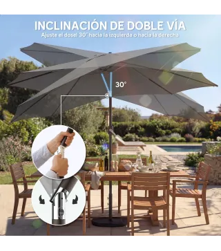 Sombrilla Terraza Exterior 3x3m con Base Bolsa de Arena Manivela Inclinación Costillas Retráctiles Gris Oscuro