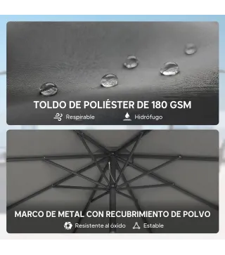 Sombrilla Terraza Exterior 3x3m con Base Bolsa de Arena Manivela Inclinación Costillas Retráctiles Gris Oscuro