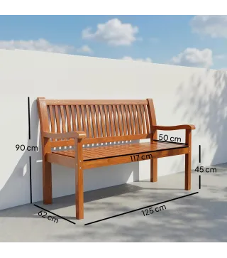 Banco de Jardín Madera Banco de Exterior 2 Plazas con Funda Impermeable Respaldo Ergonómico 125x62x90 cm Marrón Claro