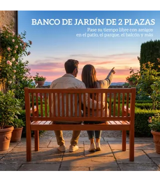 Banco de Jardín Madera Banco de Exterior 2 Plazas con Funda Impermeable Respaldo Ergonómico 125x62x90 cm Marrón Claro