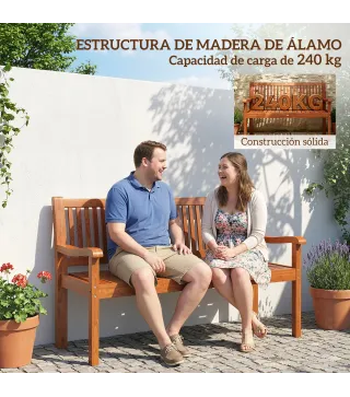 Banco de Jardín Madera Banco de Exterior 2 Plazas con Funda Impermeable Respaldo Ergonómico 125x62x90 cm Marrón Claro