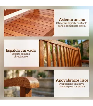 Banco de Jardín Madera Banco de Exterior 2 Plazas con Funda Impermeable Respaldo Ergonómico 125x62x90 cm Marrón Claro