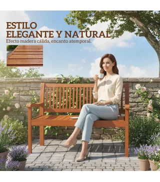 Banco de Jardín Madera Banco de Exterior 2 Plazas con Funda Impermeable Respaldo Ergonómico 125x62x90 cm Marrón Claro