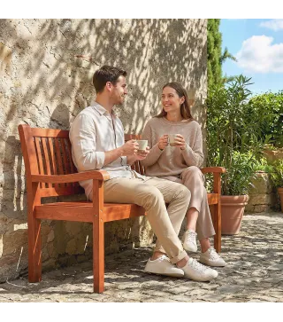 Banco de Jardín Madera Banco de Exterior 2 Plazas con Funda Impermeable Respaldo Ergonómico 125x62x90 cm Marrón Claro