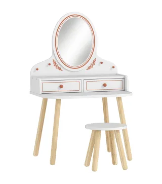Tocador de Maquillaje Niña Tocador Infantil con Taburete y Espejo 2 Cajones y Barras Colgantes 3 a 8 Años Blanco