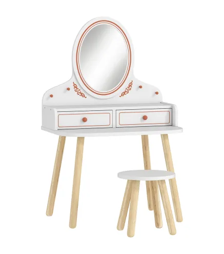 Tocador de Maquillaje Niña Tocador Infantil con Taburete y Espejo 2 Cajones y Barras Colgantes 3 a 8 Años Blanco