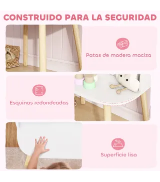 Tocador de Maquillaje Niña Tocador Infantil con Taburete y Espejo 2 Cajones y Barras Colgantes 3 a 8 Años Blanco