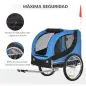 Remolque Bicicleta Perros Mascota 1 Bandera 8 Reflectores Remolque Bici 130x73x90 cm Azul Negro