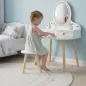 Tocador de Maquillaje Niña Tocador Infantil con Taburete y Espejo 2 Cajones y Barras Colgantes 3 a 8 Años Blanco