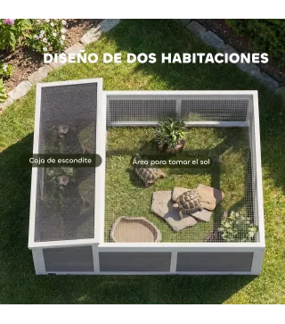 Casa para Tortugas de Madera Terrario para Reptiles Ventana Transparente Techo Abatible 113x106,5x44,5 cm Gris Oscuro
