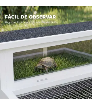 Casa para Tortugas de Madera Terrario para Reptiles Ventana Transparente Techo Abatible 113x106,5x44,5 cm Gris Oscuro