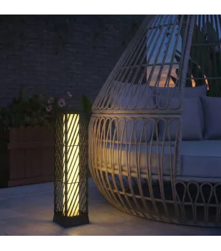 Linterna de Jardín de Ratán Farola Solar Exterior con Luces LED Encendido y Apagado Automático Impermeable IP44 Negro