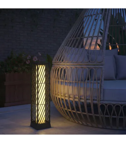 Linterna de Jardín de Ratán Farola Solar Exterior con Luces LED Encendido y Apagado Automático Impermeable IP44 Negro