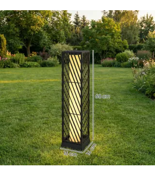 Linterna de Jardín de Ratán Farola Solar Exterior con Luces LED Encendido y Apagado Automático Impermeable IP44 Negro