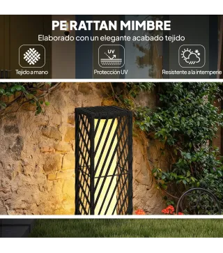 Linterna de Jardín de Ratán Farola Solar Exterior con Luces LED Encendido y Apagado Automático Impermeable IP44 Negro