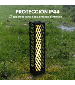 Linterna de Jardín de Ratán Farola Solar Exterior con Luces LED Encendido y Apagado Automático Impermeable IP44 Negro
