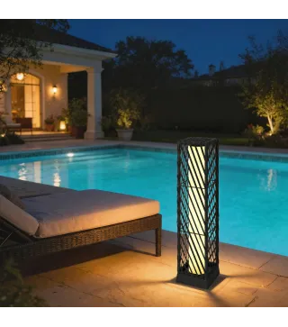 Linterna de Jardín de Ratán Farola Solar Exterior con Luces LED Encendido y Apagado Automático Impermeable IP44 Negro