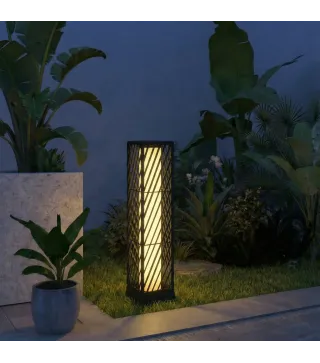 Linterna de Jardín de Ratán Farola Solar Exterior con Luces LED Encendido y Apagado Automático Impermeable IP44 Negro