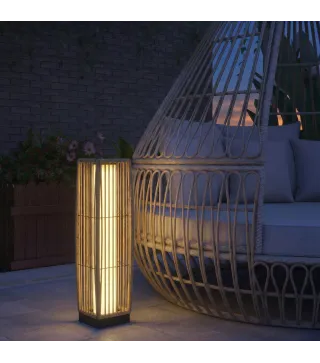 Linterna de Jardín de Ratán Farola Solar Exterior con Luces LED Encendido y Apagado Automático Impermeable IP44 Arena