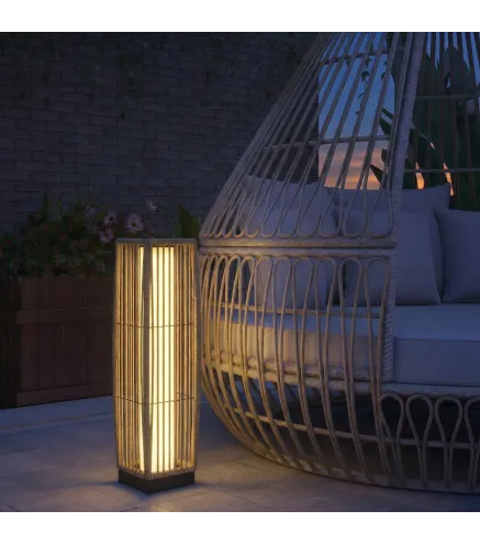 Linterna de Jardín de Ratán Farola Solar Exterior con Luces LED Encendido y Apagado Automático Impermeable IP44 Arena