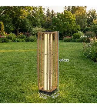 Linterna de Jardín de Ratán Farola Solar Exterior con Luces LED Encendido y Apagado Automático Impermeable IP44 Arena