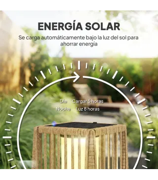 Linterna de Jardín de Ratán Farola Solar Exterior con Luces LED Encendido y Apagado Automático Impermeable IP44 Arena