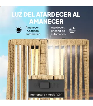 Linterna de Jardín de Ratán Farola Solar Exterior con Luces LED Encendido y Apagado Automático Impermeable IP44 Arena