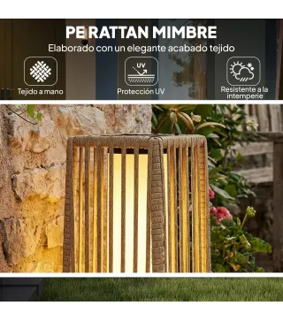 Linterna de Jardín de Ratán Farola Solar Exterior con Luces LED Encendido y Apagado Automático Impermeable IP44 Arena
