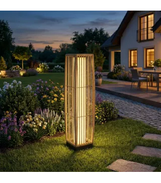 Linterna de Jardín de Ratán Farola Solar Exterior con Luces LED Encendido y Apagado Automático Impermeable IP44 Arena