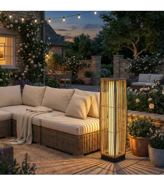 Linterna de Jardín de Ratán Farola Solar Exterior con Luces LED Encendido y Apagado Automático Impermeable IP44 Arena