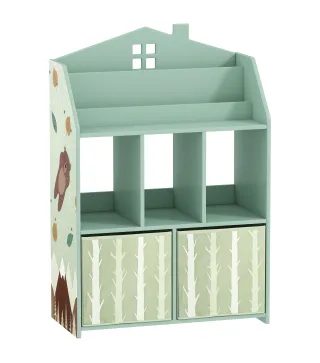 Estantería Infantil para Juguetes con Cajones de Tela Estantes Abiertos Diseño de Ositos Organizador de Juguetes Verde