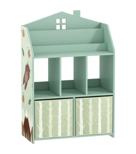 Estantería Infantil para Juguetes con Cajones de Tela Estantes Abiertos Diseño de Ositos Organizador de Juguetes Verde