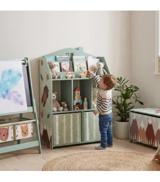 Estantería Infantil para Juguetes con Cajones de Tela Estantes Abiertos Diseño de Ositos Organizador de Juguetes Verde