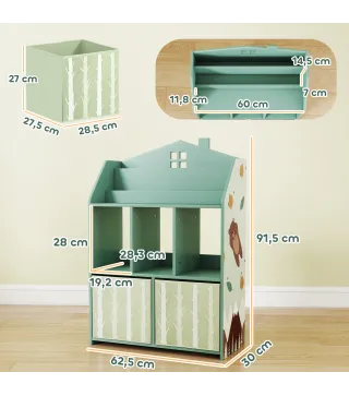 Estantería Infantil para Juguetes con Cajones de Tela Estantes Abiertos Diseño de Ositos Organizador de Juguetes Verde