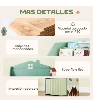 Estantería Infantil para Juguetes con Cajones de Tela Estantes Abiertos Diseño de Ositos Organizador de Juguetes Verde