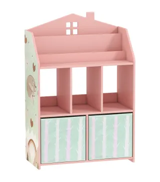 Estantería Infantil para Juguetes con Cajones de Tela Estantes Abiertos Diseño de Zorros Organizador de Juguetes Rosa