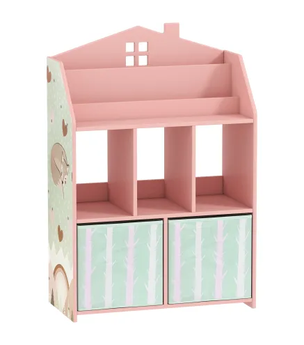 Estantería Infantil para Juguetes con Cajones de Tela Estantes Abiertos Diseño de Zorros Organizador de Juguetes Rosa