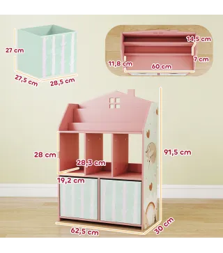 Estantería Infantil para Juguetes con Cajones de Tela Estantes Abiertos Diseño de Zorros Organizador de Juguetes Rosa