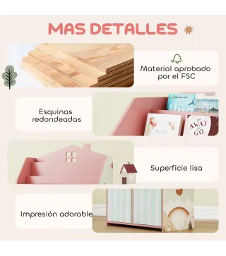 Estantería Infantil para Juguetes con Cajones de Tela Estantes Abiertos Diseño de Zorros Organizador de Juguetes Rosa