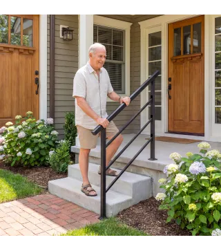 Barandilla de Escalera 131 cm Pasamanos para Escalera con Kit de Instalación Ángulo Ajustable para 1-4 Escalones Negro