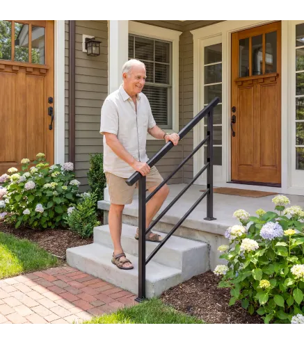 Barandilla de Escalera 131 cm Pasamanos para Escalera con Kit de Instalación Ángulo Ajustable para 1-4 Escalones Negro