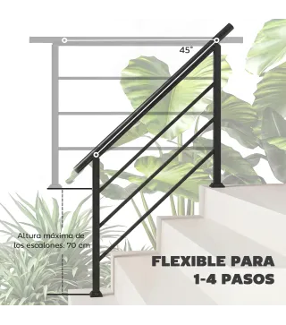 Barandilla de Escalera 131 cm Pasamanos para Escalera con Kit de Instalación Ángulo Ajustable para 1-4 Escalones Negro