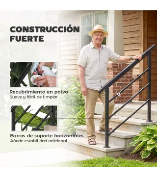 Barandilla de Escalera 131 cm Pasamanos para Escalera con Kit de Instalación Ángulo Ajustable para 1-4 Escalones Negro