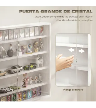 Vitrina de Pared de Madera con Estantes Ajustables y 2 Puertas Correderas de Cristal 80x9,5x60 cm Blanco