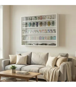 Vitrina de Pared de Madera con Estantes Ajustables y 2 Puertas Correderas de Cristal 80x9,5x60 cm Blanco