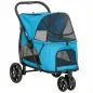Carrito para Perros Plegable con 3 Ruedas Ventanas de Malla Cojín Lavable Todo Terreno Carga 20 kg 92x63x95 cm Azul