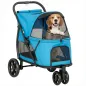 Carrito para Perros Plegable con 3 Ruedas Ventanas de Malla Cojín Lavable Todo Terreno Carga 20 kg 92x63x95 cm Azul